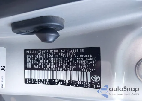 2016 Toyota Corolla Le from USA, damaged, VIN 5YFBURHE1GP378555